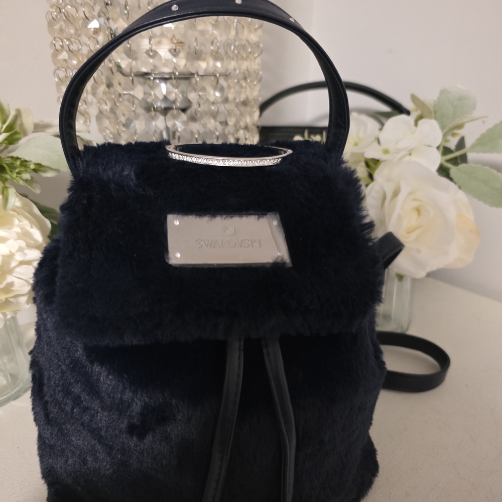 Swarovski Midnight Blue Fur Backpack With Swarovski Bangel Bracelet